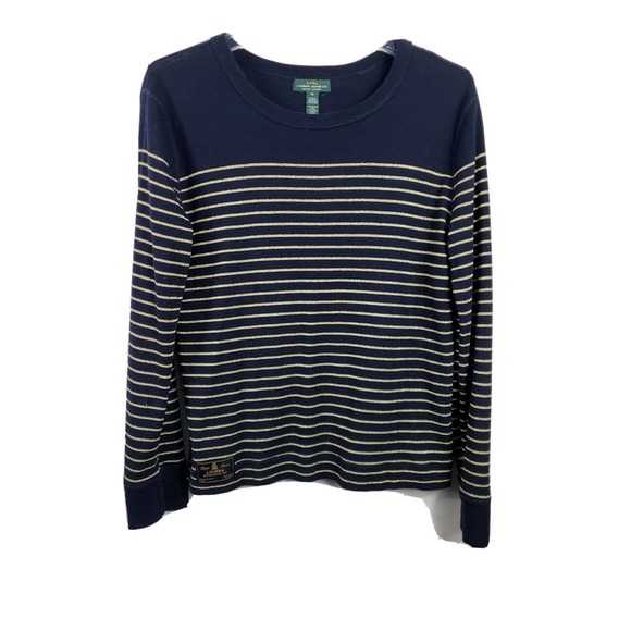Lauren Ralph Lauren Jeans Co. Womens Knit Top Size XL Navy with Gold Stripes - Picture 1 of 6